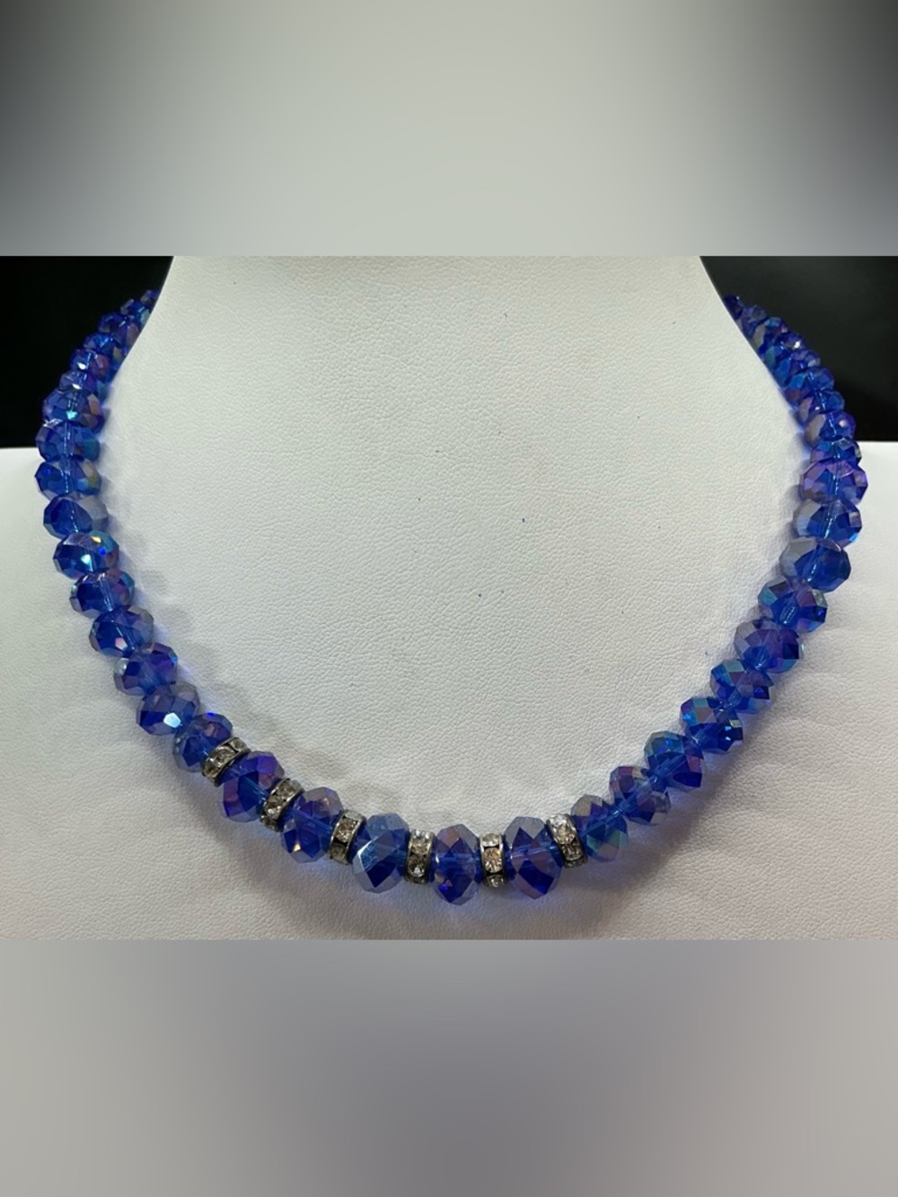 2018 BRAND FACETTED BLUE AB CRYSTAL BEADED NECKLACE WITH RHINESTONE SPACERS